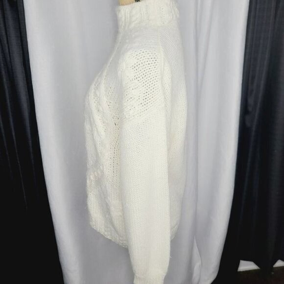 Vintage 80s Chunky Knit Mock Neck White Sweater - Picture 2 of 11
